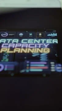 Colorful vertical interface displays the words Data Center Capacity Stock Photos