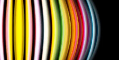 Colorful vertical lines curve, creating wave effect. Black background empha.. Stock Illustration