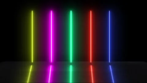 Colorful Vertical Neon Light Bars and Glowing Stripes Stock Footage 308158073