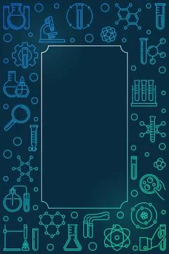 Colorful vertical vector frame with Chemistry outline icons イラスト素材