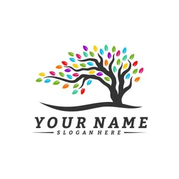 Colorful vibrant tree logo design concept vector. Root of Tree life logo desi Stock Illustration