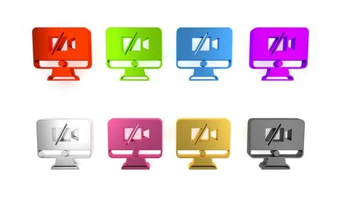 Colorful Video camera Off on computer icon isolated on white background. No.. Illustrazione stock