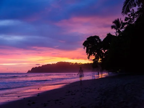 Colorful view from the beach during the sunset in Costa Rica timelapse Stock Footage 70827548
