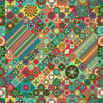 Colorful vintage seamless pattern with floral and mandala elements.Hand drawn Illustrazione stock