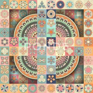 Colorful Vintage Seamless Pattern With Floral And Mandala Elements.hand Drawn