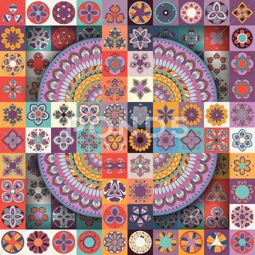 Colorful Vintage Seamless Pattern With Floral And Mandala Elements.hand Drawn