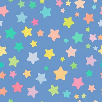 Colorful vintage star pattern on light blue background seamless patterns Stock Illustration