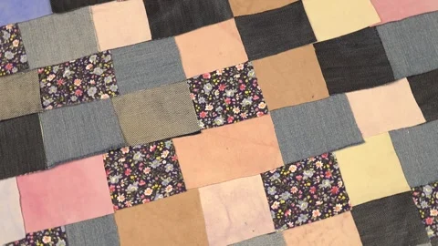 Colorful vintage textile patchwork background with denim elements in blue tones Stock Footage 260640485