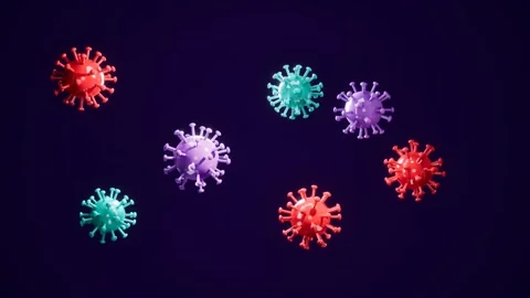 Colorful virus particles on dark blue background. 3d rendering 스톡 동영상 340403232