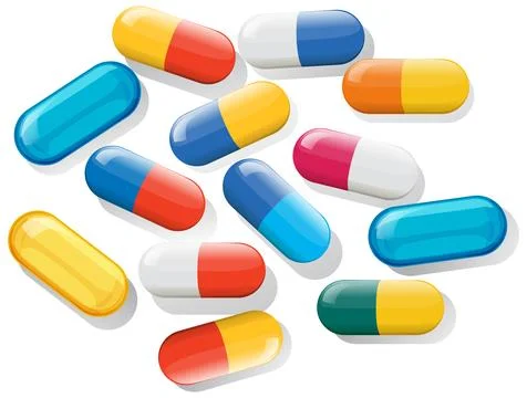 Colorful Vitamin Capsules in Flat Vector Style Stock Illustration