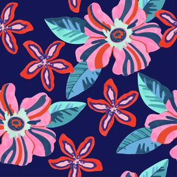 Colorful vivid psychedelic pattern with abstract tropical flowers for fabric 스톡 일러스트