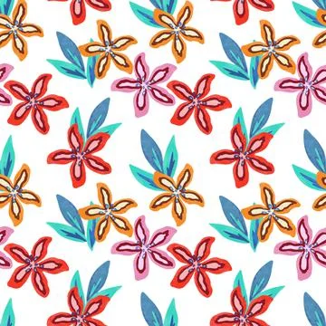 Colorful vivid psychedelic pattern with abstract tropical flowers for fabric Stock Illustration