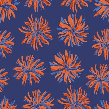 Colorful vivid psychedelic pattern with abstract simple flowers for fabric Stock Illustration