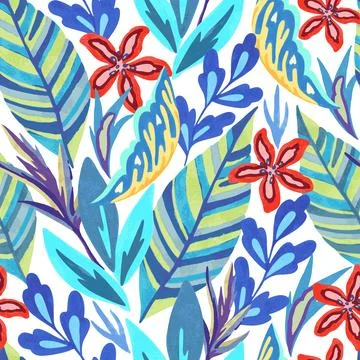 Colorful vivid psychedelic pattern with abstract tropical flowers for fabric Stock Illustration