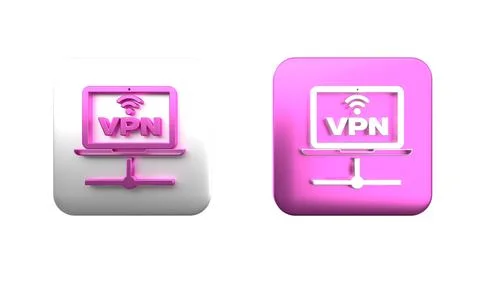 Colorful VPN Computer network icon isolated on white background. Laptop net.. Stock Illustration