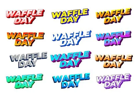 Colorful waffle day text in various styles and colors 스톡 일러스트