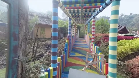 Colorful walkway path and pillars with nature landscape view Stock Footage 345654090