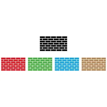 Colorful wall icon set in different colors . Brick wall icon Stock Illustration