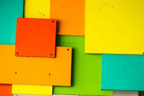 A colorful wall made of different colored squares Stock-Fotos