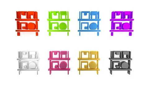 Colorful Warehouse interior with boxes on racks icon isolated on white back.. Illustrazione stock