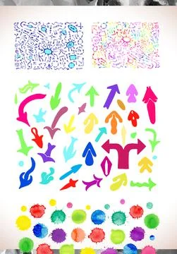 Colorful watercolor vector arrows. Vector design elements Illustrazione stock