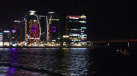 Colorful Waterfront High Rise Buildings At Night Gwangalli Beach 4K Stock Footage 43676053