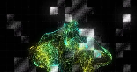 Colorful wave image over pixelated black and gray grid background Ilustración de archivo