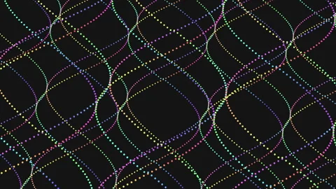 Colorful wave-like line pattern on black background Video stock 278065622