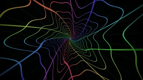 Colorful wave patterns create a 3D tunnel effect in Stock Footage 340382315