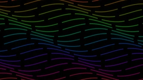 Colorful wave patterns create motion on a dark background Stock Footage 338395371