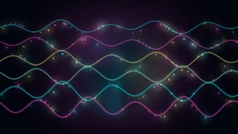 Colorful wave patterns with glowing elements on dark background Stock Footage 336995432