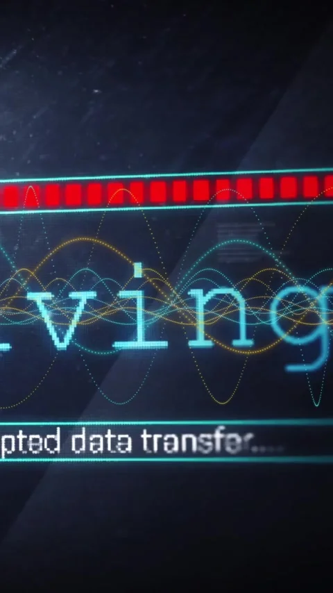Colorful waveforms and text animating encrypted data transfer Stock Footage 342997420