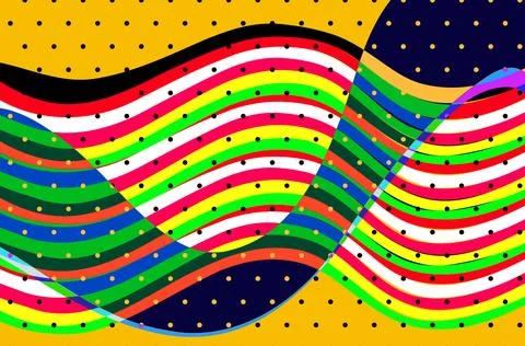 Colorful Wavy Abstract Pattern With Polka Dots and Retro Pop Art Vibes Illustrazione stock
