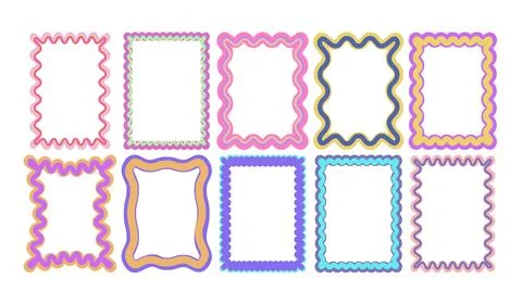 Colorful Wavy Frame Collection Vector Illustration Abstract Squiggle Border.. 스톡 일러스트