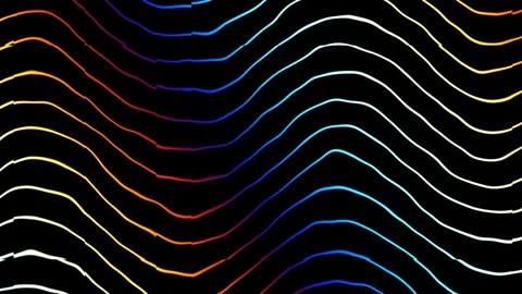 Colorful wavy lines on a black background create a dynamic Stock Footage 338006040