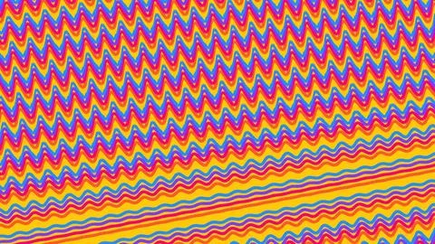 Colorful wavy lines create a bold abstract pattern with red, yellow, blue and 库存插图