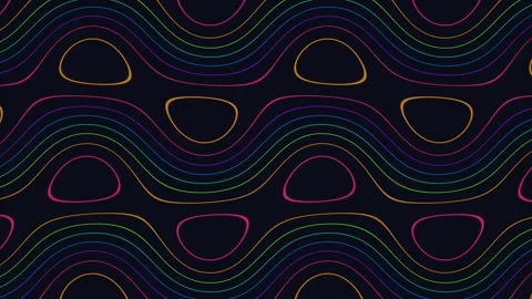 Colorful wavy lines create a modern pattern on a dark Video stock 338223772