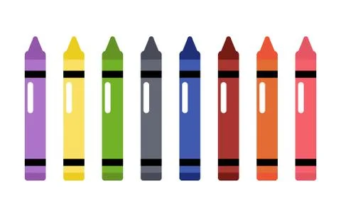 Colorful wax flat crayons, vector set collection isolated Stock Illustration
