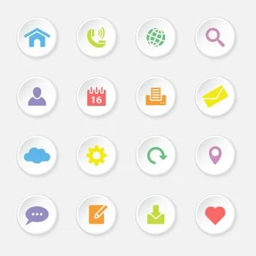 Colorful web and technology flat icon set on circle button Stock Illustration