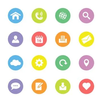Colorful web and technology flat icon set on circle Illustrazione stock