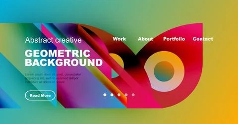 Colorful website header design. Features geometric shapes, text elements, 스톡 일러스트