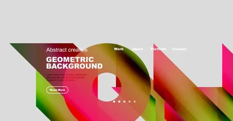 Colorful website header design. Geometric shapes, text overlay, navigation menu 스톡 일러스트
