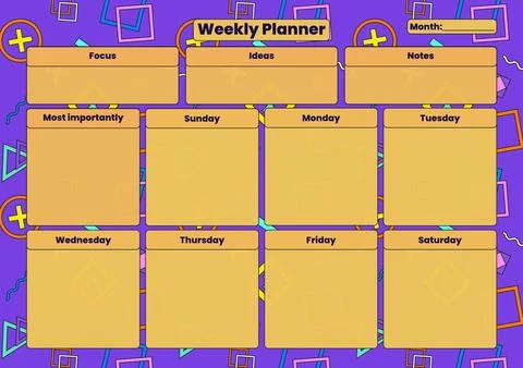 Colorful Weekly Planner Template with Sections for Tasks and Notes Stock Illustration