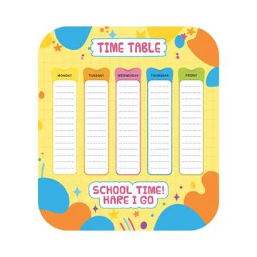 Colorful Weekly Timetable for Students Stock Illustration