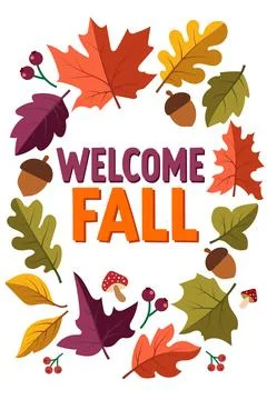 Colorful welcome fall vector illustration with leaves and autumn elements イラスト素材
