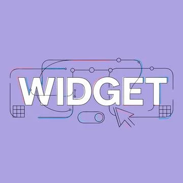 Colorful widget graphic with white text on purple background Stock Illustration