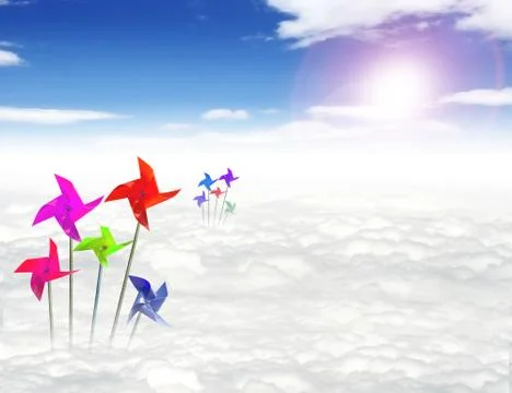 Colorful windmill with beautiful views Stock Illustration