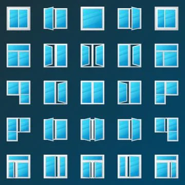 Colorful window icons set - vector plastic windows signs Ilustración de archivo