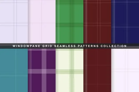 Colorful windowpane grid seamless pattern set with presented seamless desig.. Stock Illustration