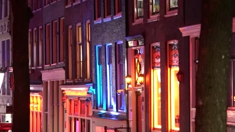 Colorful windows in Red Light District in Amsterdam, Netherlands Stock Footage 261737641